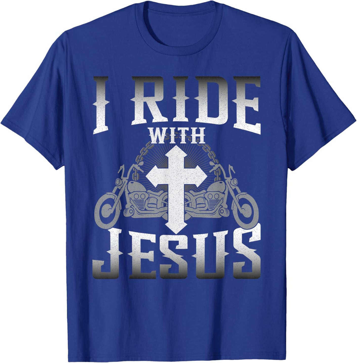Christian Motorcycle Biker Faith I Ride With Jesus T-Shirt - T-Shirt | Royal