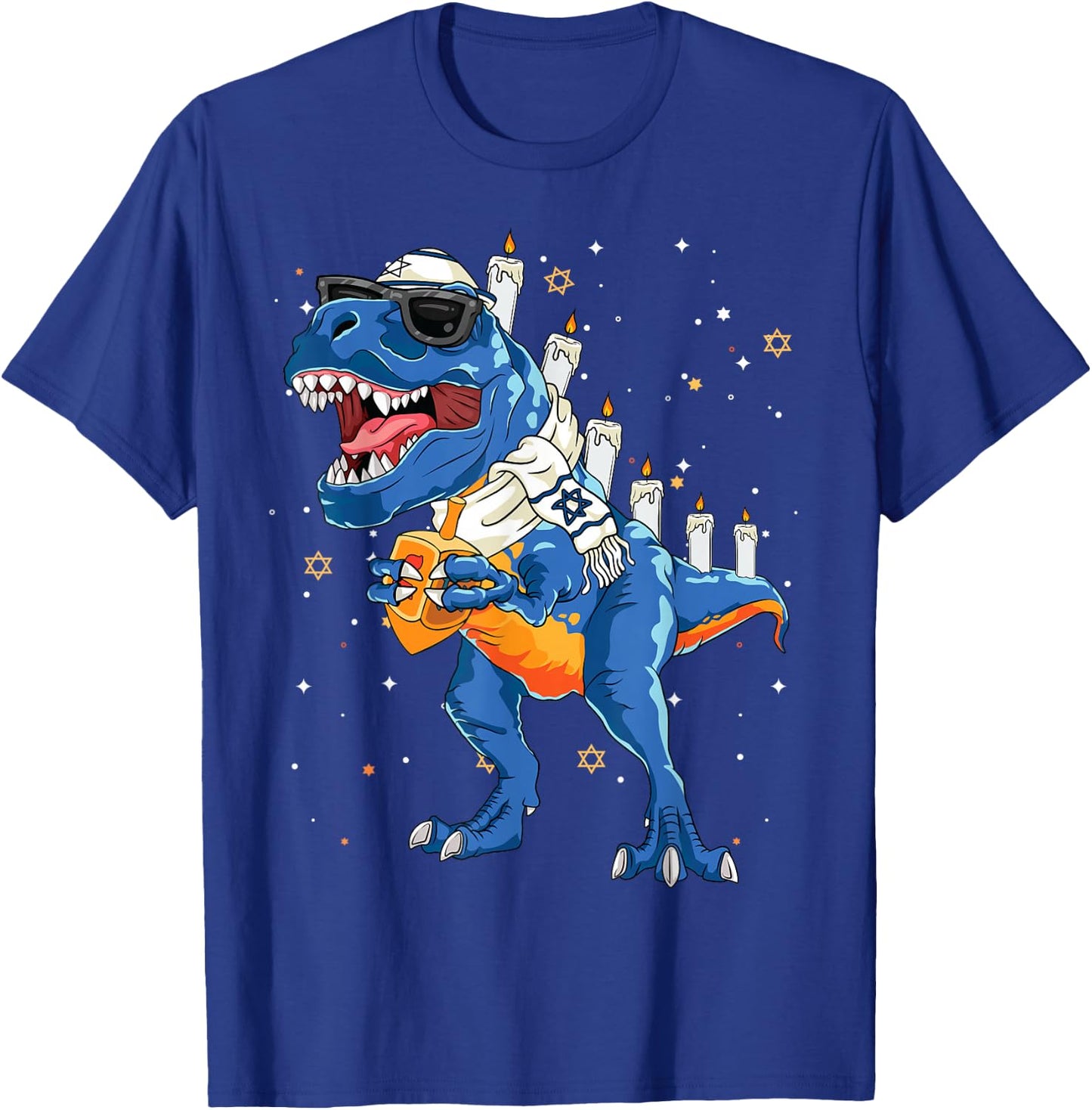 Hanukkah Dinosaur Menorasaurus T Rex Dino Chanukah Boys 2024 T-Shirt - T-Shirt | Royal