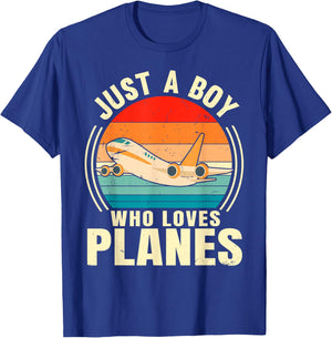 Just A Boy Who Loves Planes Airplane Aircraft Lovers T-Shirt - T-Shirt | Royal