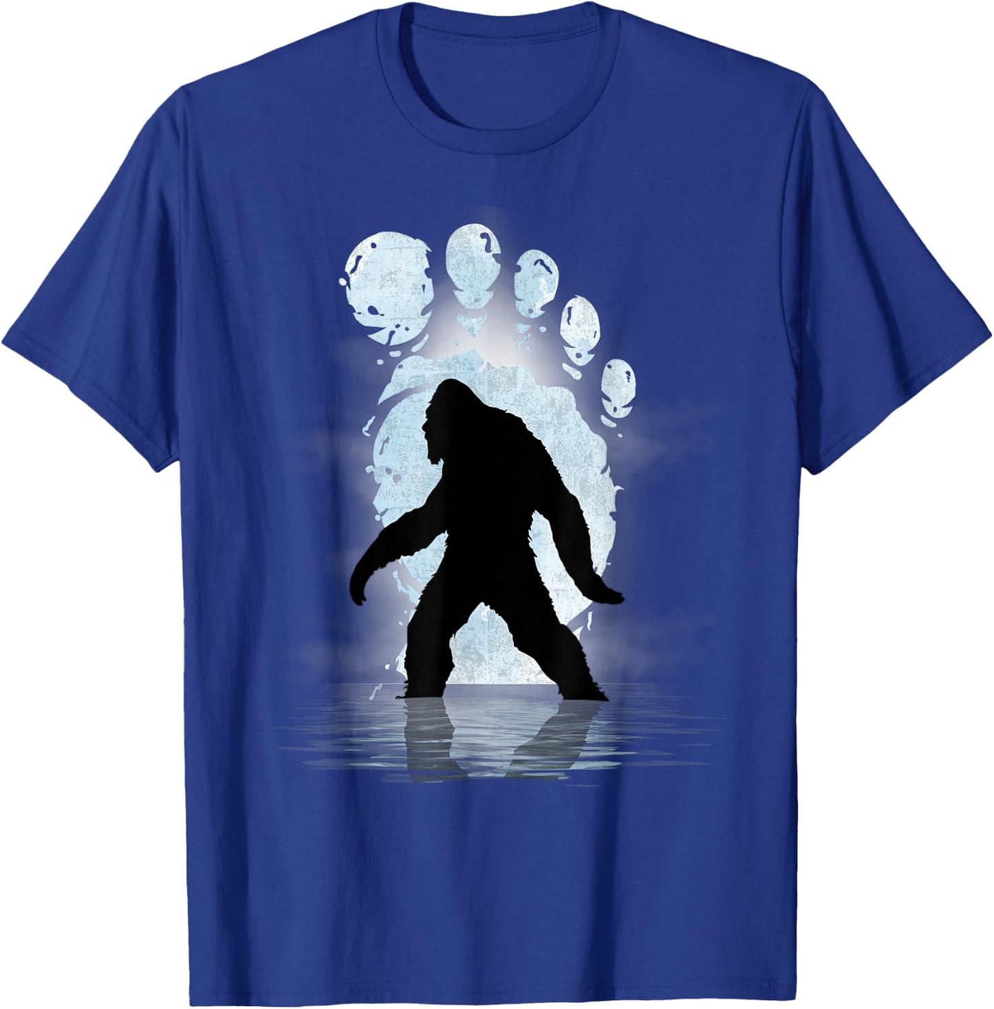 Bigfoot Footprint Moon Light Funny Sasquatch T-Shirt - T-Shirt | Royal