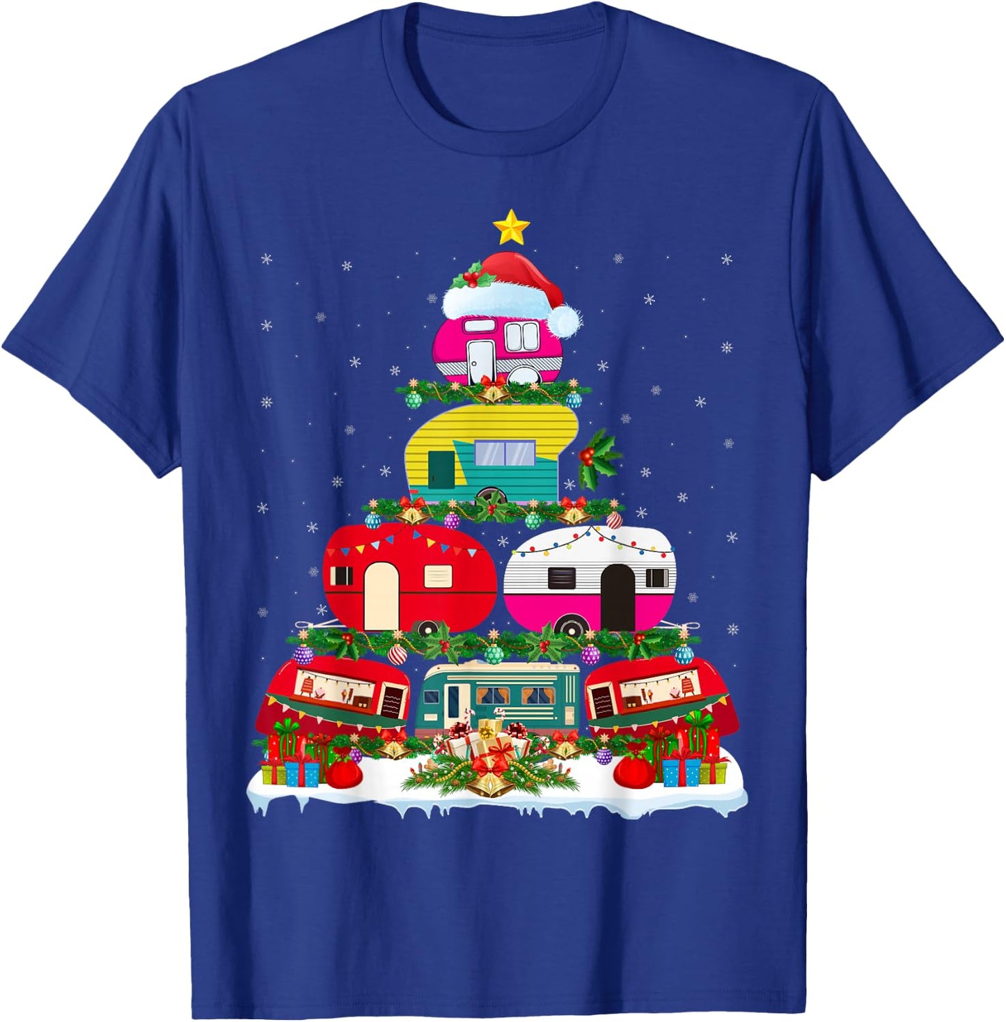 Funny Xmas Lighting Santa Camping RV Christmas Tree T-Shirt - T-Shirt | Royal