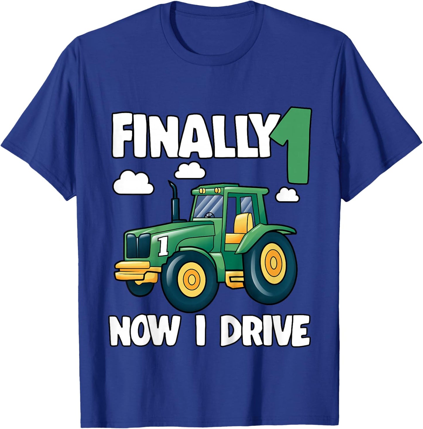 Kids Finally 1 Now I Drive 1st Birthday Party Boy Tractor Kids T-Shirt - T-Shirt | Royal