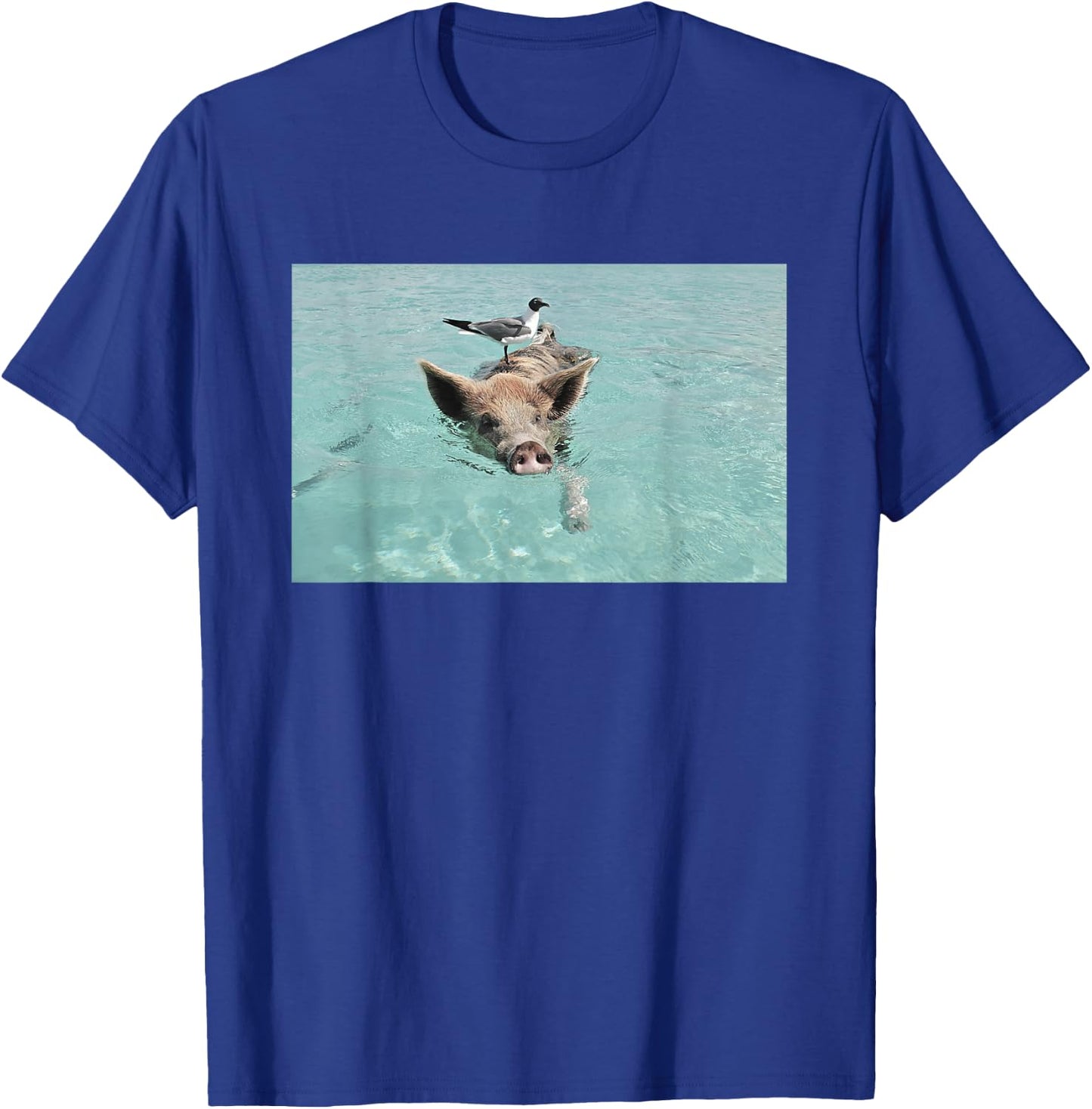 Funny Swimming Pig in Ocean Pigs Bahamas Exumas Vintage T-Shirt - T-Shirt | Royal