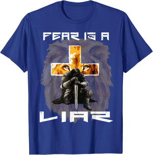 Fear Is a Liar Lion Judah Christian Religious Cross Graphic T-Shirt - T-Shirt | Royal