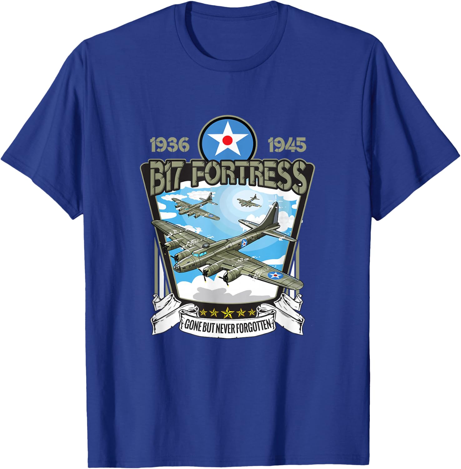 American WW2 Aircraft B-17 Flying Fortress Bomber T-Shirt - T-Shirt | Royal