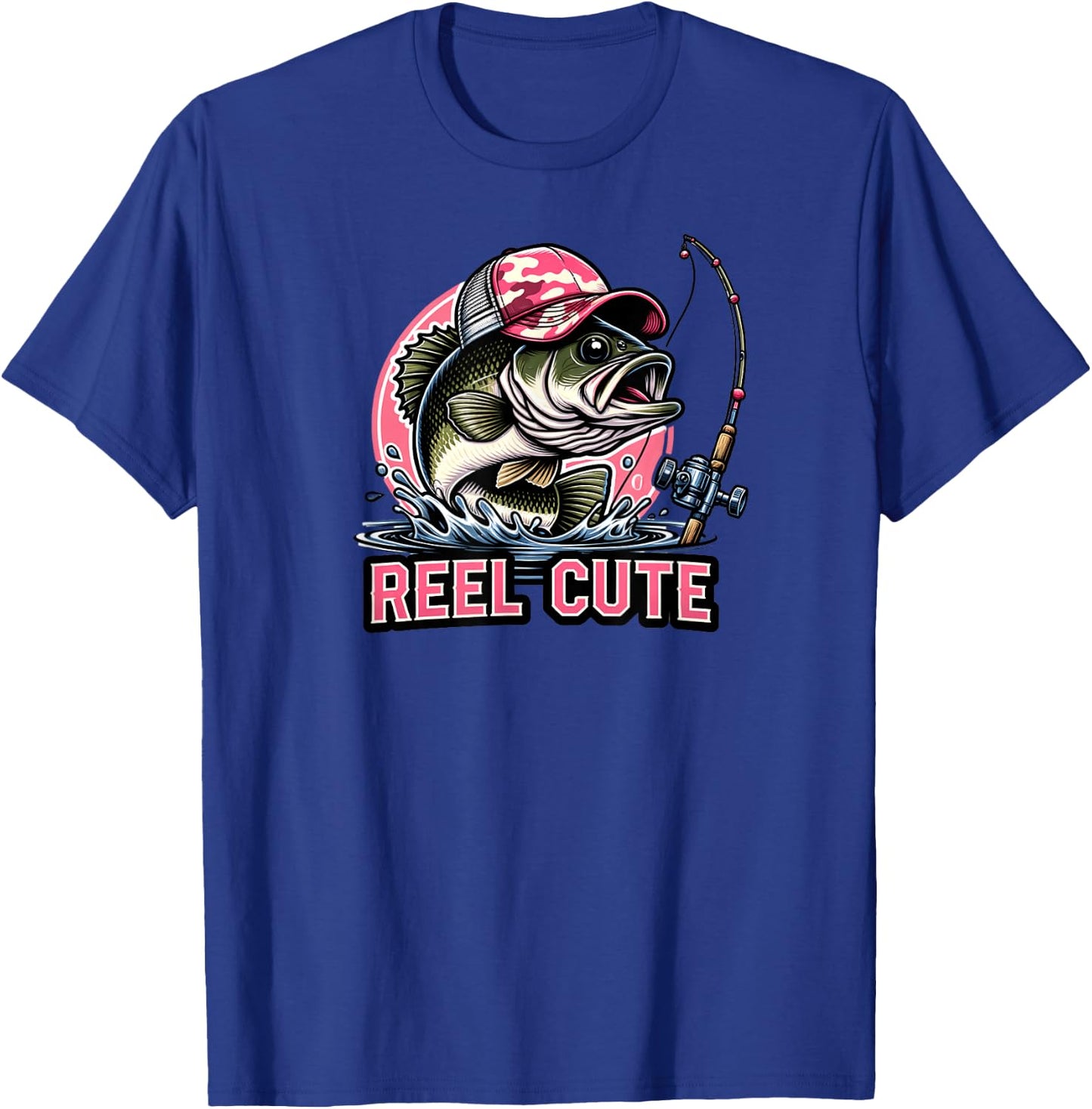 Reel Cute Pink Camouflage Bass Fisherman Hat T-Shirt - T-Shirt | Royal