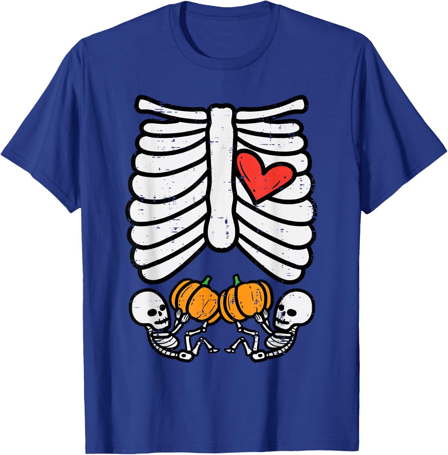 Skeleton Baby Twins Halloween Pregnancy Announcement Mom T-Shirt - T-Shirt | Royal