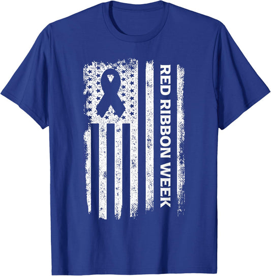 Red Ribbon Week American Flag Vintage Distressed T-Shirt - T-Shirt | Royal