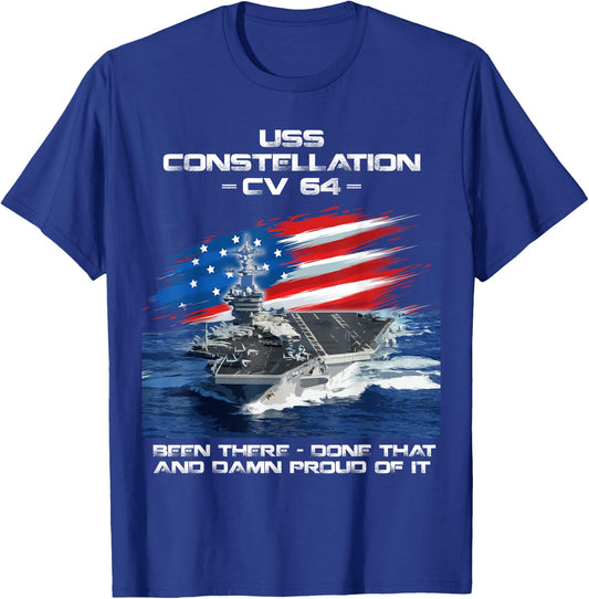 USS Constellation CV 64 Aircraft Carrier Veteran USA Flag Women Men T-Shirt - T-Shirt | Royal