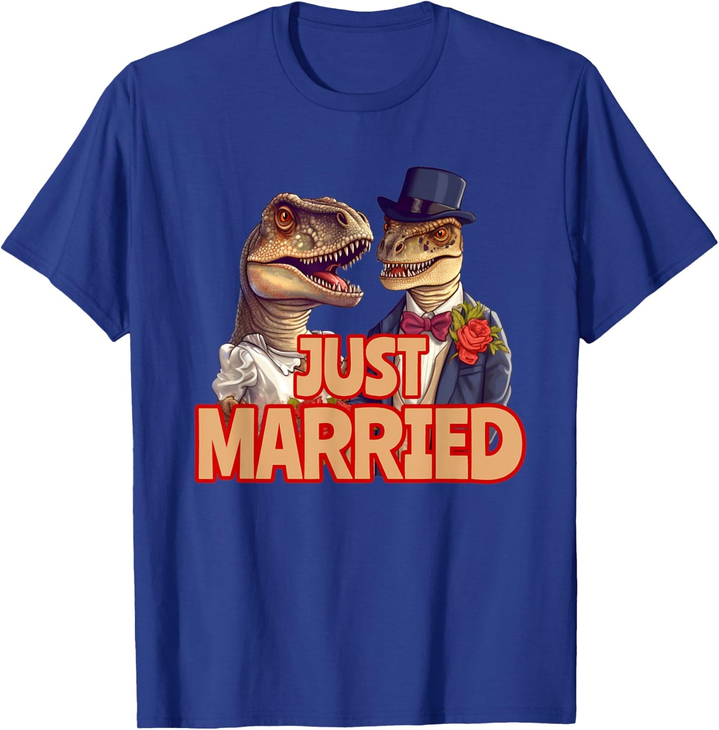 Funny Just Married Tyrannosaurus Rex T-Rex Wedding Dinosaurs T-Shirt - T-Shirt | Royal