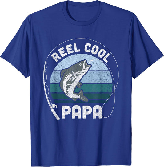 Funny Reel Cool Papa Fishing Fathers Day T-Shirt - T-Shirt | Royal