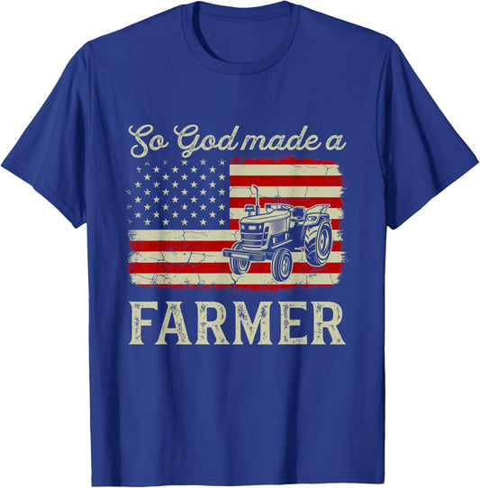 Vintage Old American Flag Patriotic So God Made A Farmer T-Shirt - T-Shirt | Royal