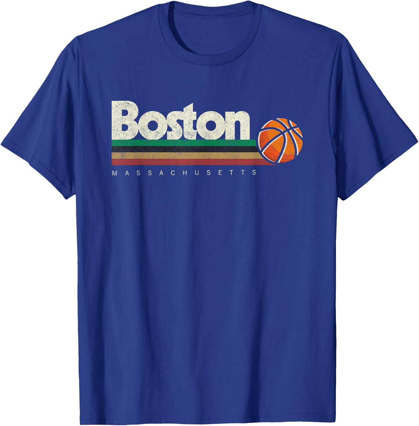 Vintage Basketball Boston City B-Ball Retro Stripes T-Shirt - T-Shirt | Royal