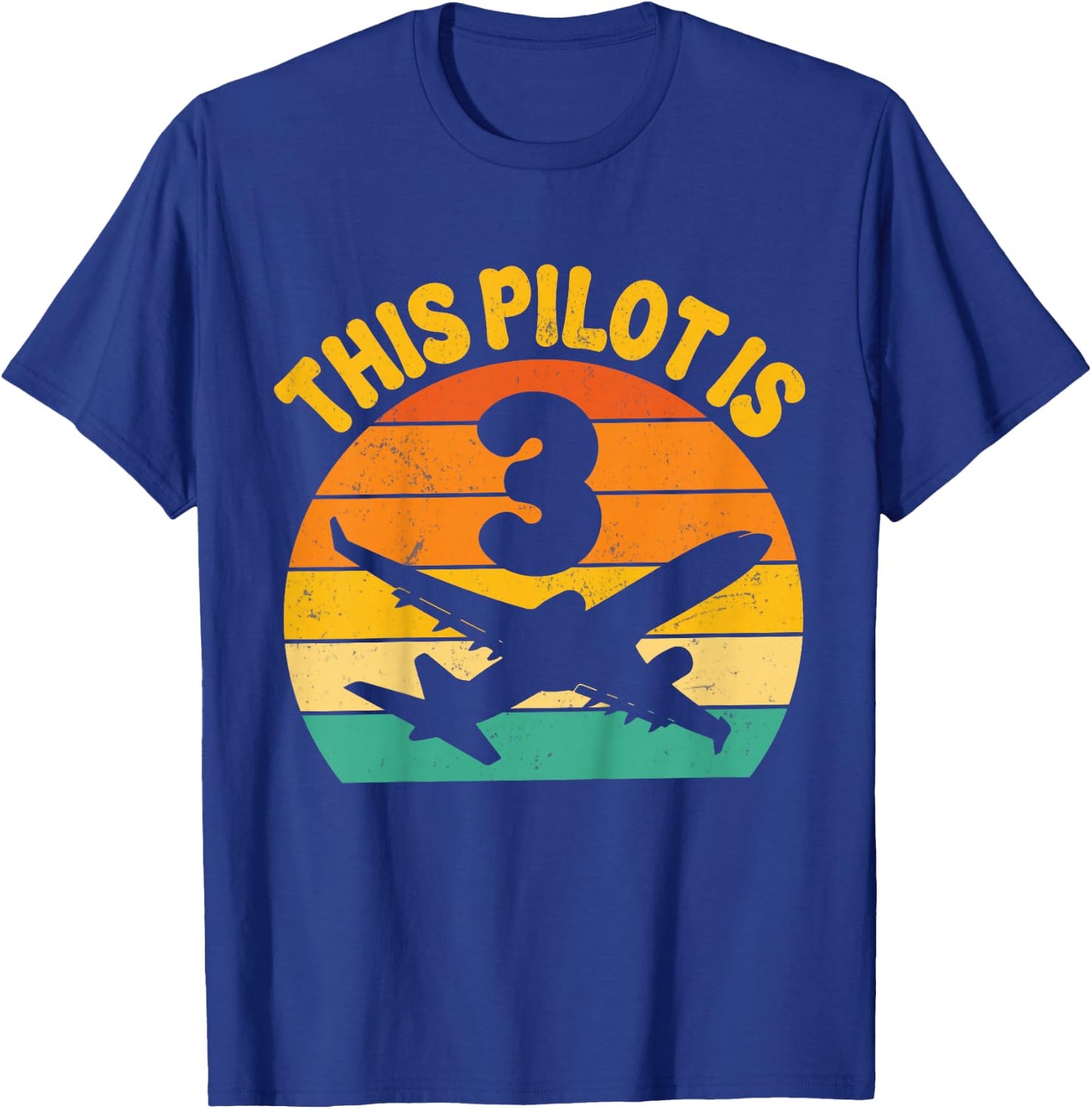 Retro This Pilot Is 3 Airplane Aviation Kids 3rd Birthday T-Shirt - T-Shirt | Royal