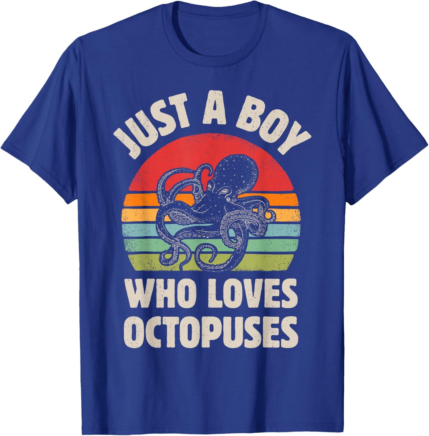 Octopus Just A Boy Who Loves Sea Animals Men Retro Vintage T-Shirt - T-Shirt | Royal