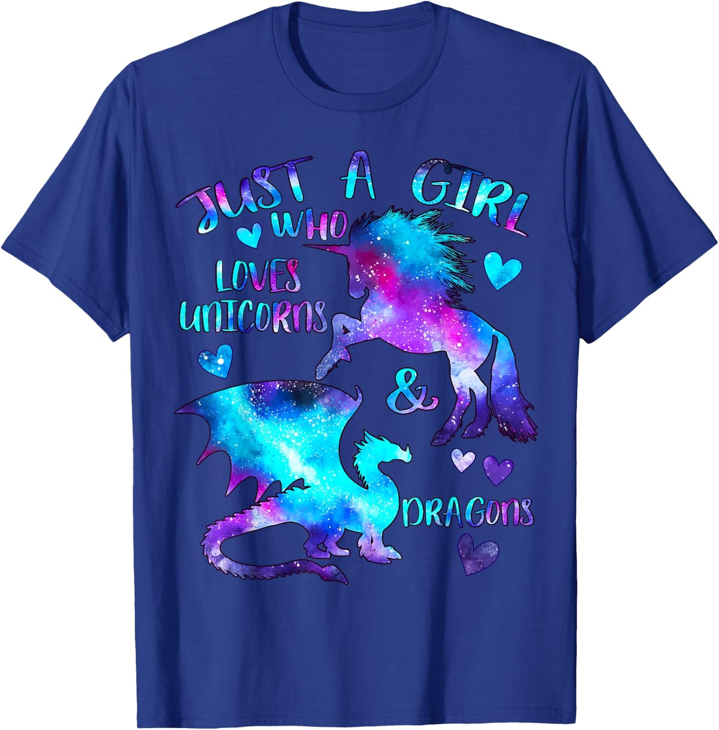 Just a Girl Who Loves Dragons and Unicorns Fantasy Themed T-Shirt - T-Shirt | Royal