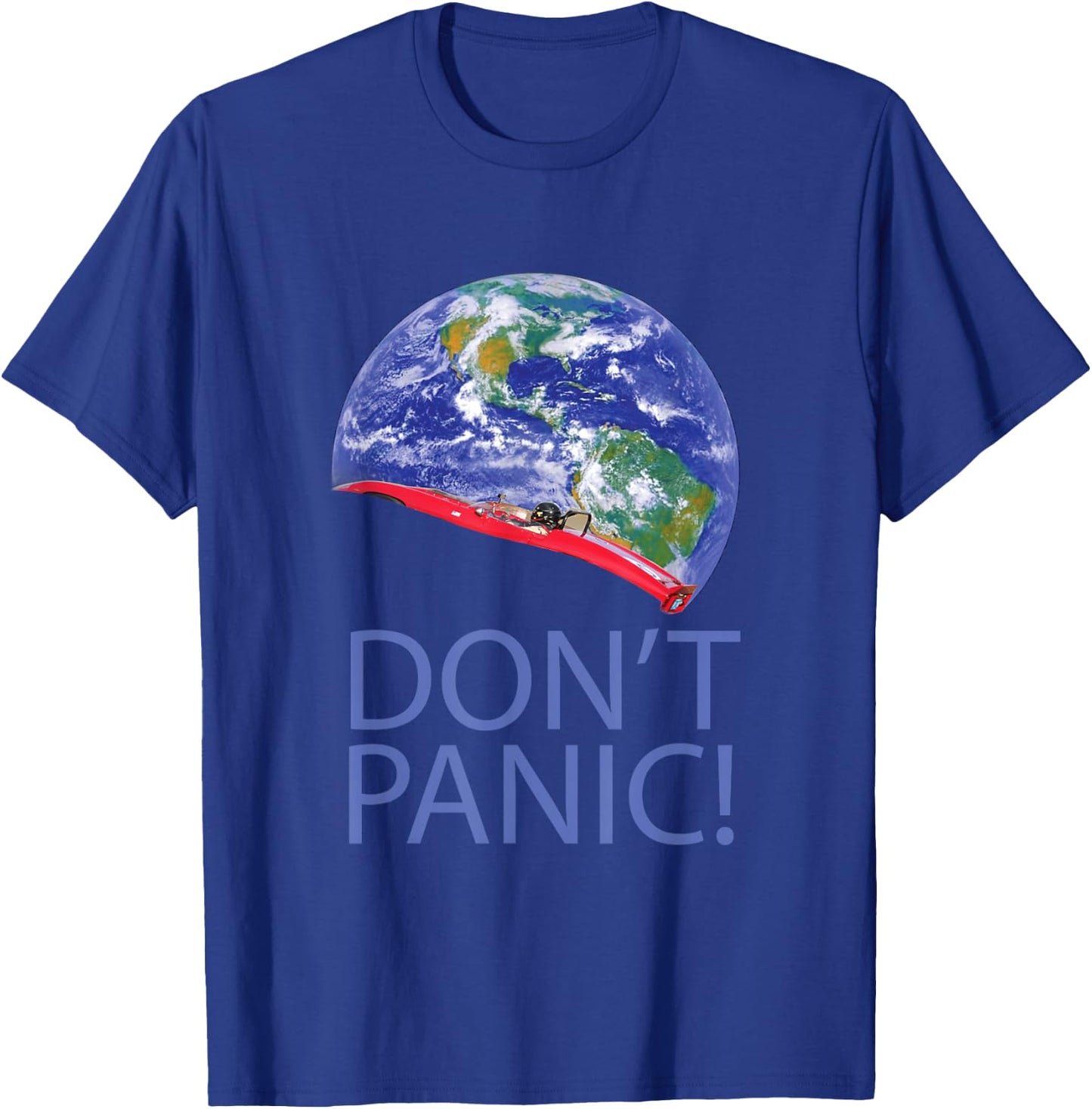 Don't Panic Red Electric Car and Starman Into Space T-Shirt - T-Shirt | Royal