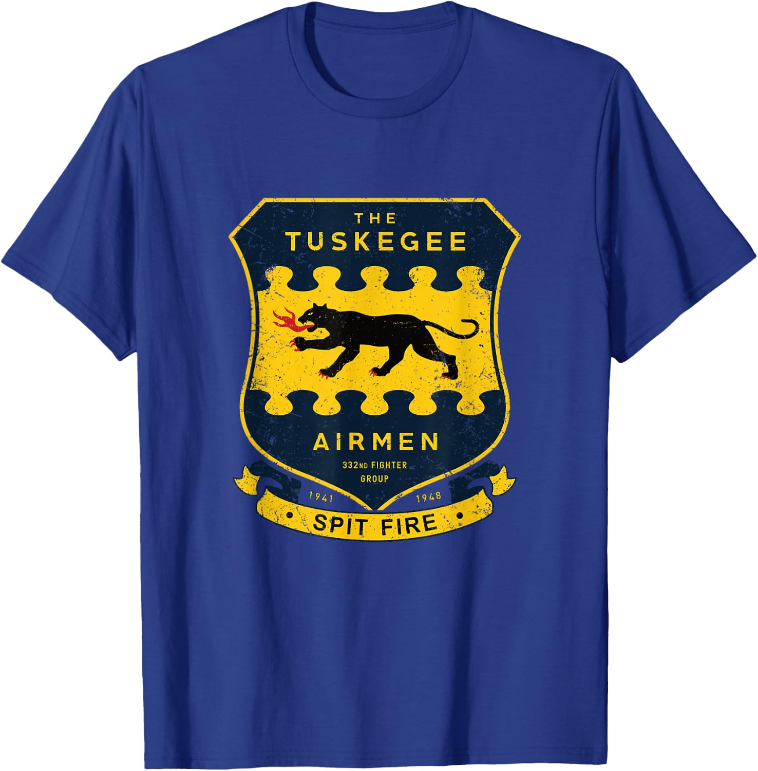 Tuskegee 332nd Fighter Group Red Tails WW2 P51 Mustang Patch T-Shirt - T-Shirt | Royal