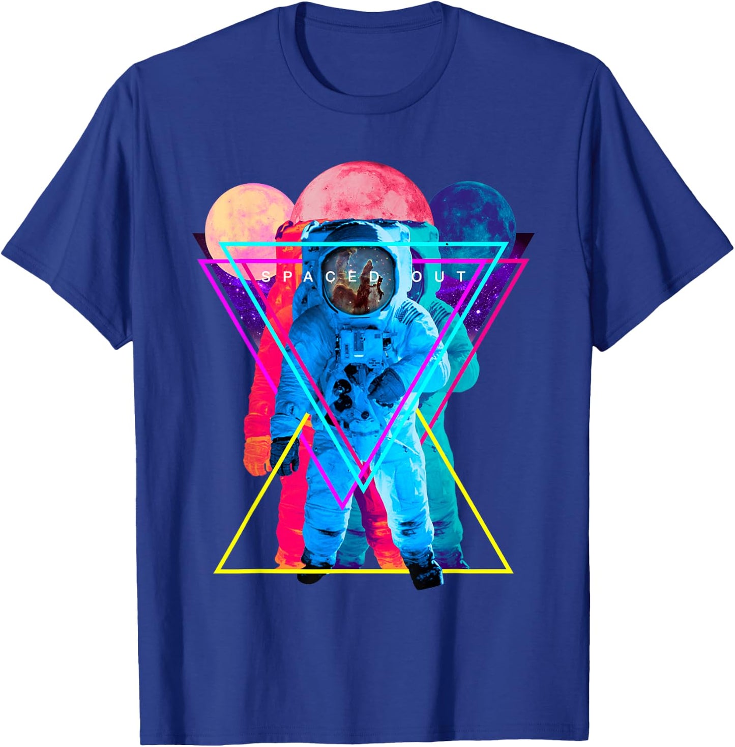 Spaced Out Triple Astronaut & Outer Space Art T-Shirt - T-Shirt | Royal
