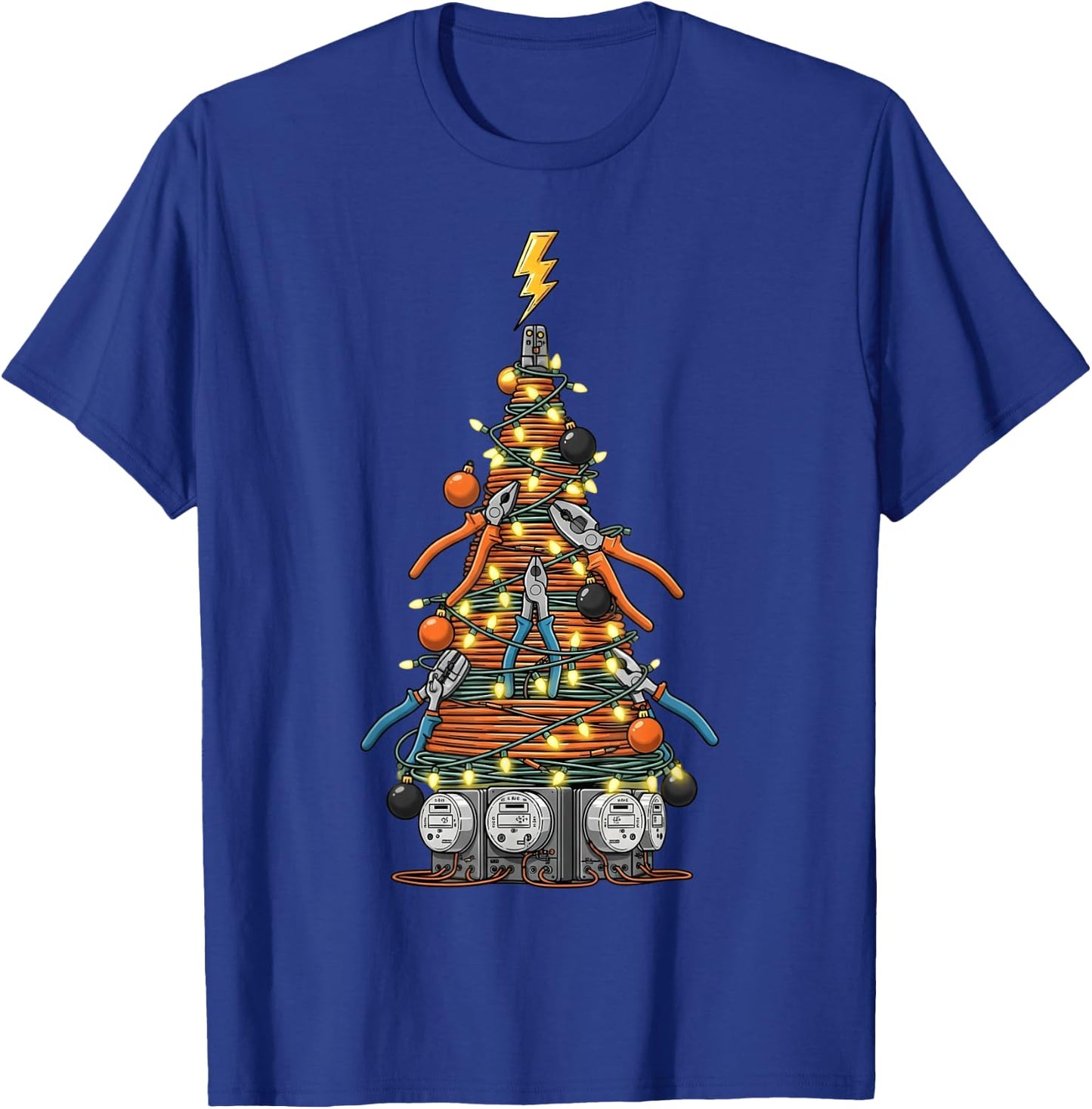 Funny Electrician Christmas Tree Xmas Graphic Men Women T-Shirt - T-Shirt | Royal