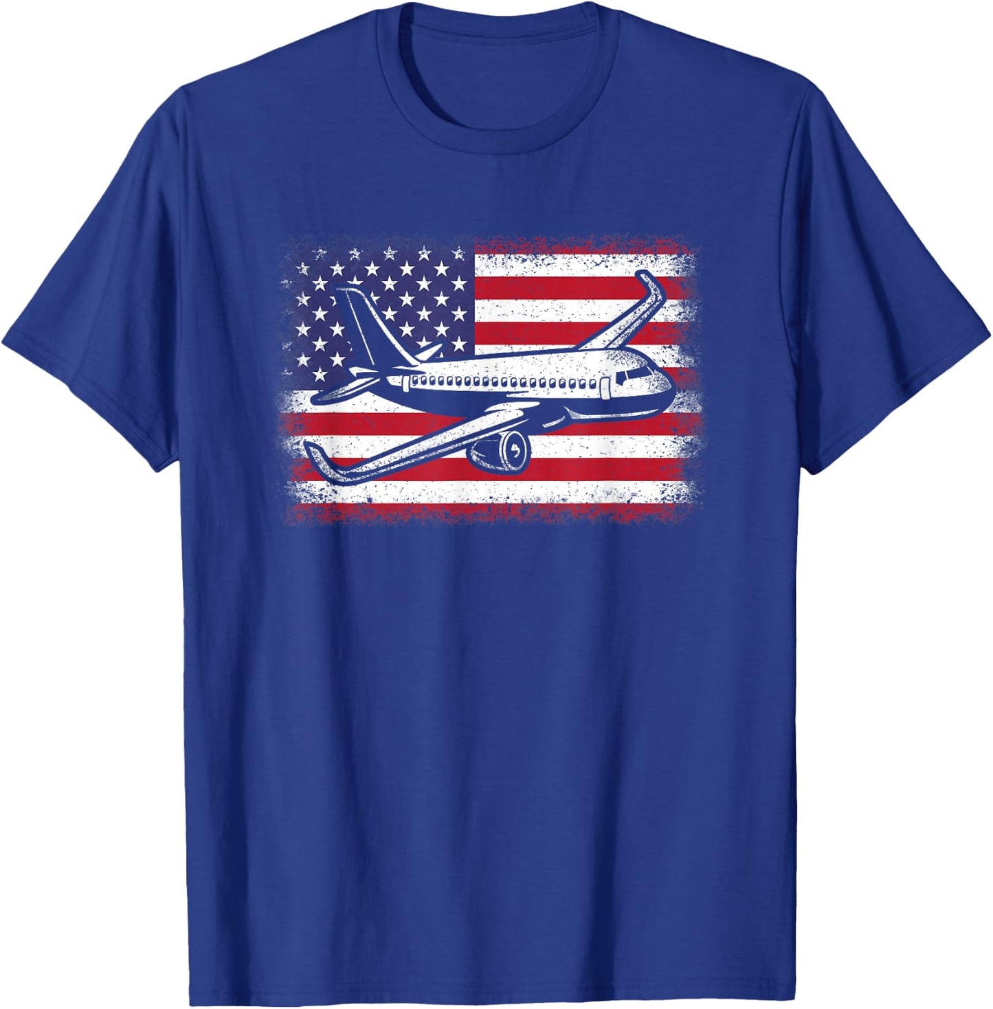 Airplane US Flag Pilot Aviation Men Women T-Shirt - T-Shirt | Royal