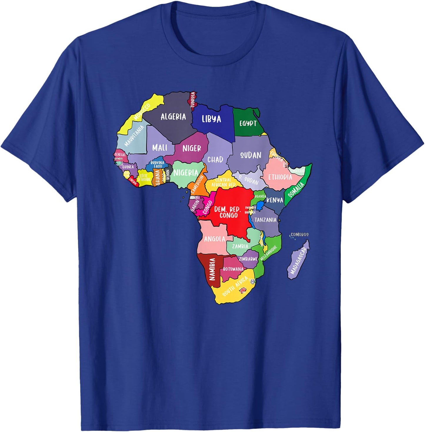 Colourful Africa Map with Country Names, African Continent T-Shirt - T-Shirt | Royal