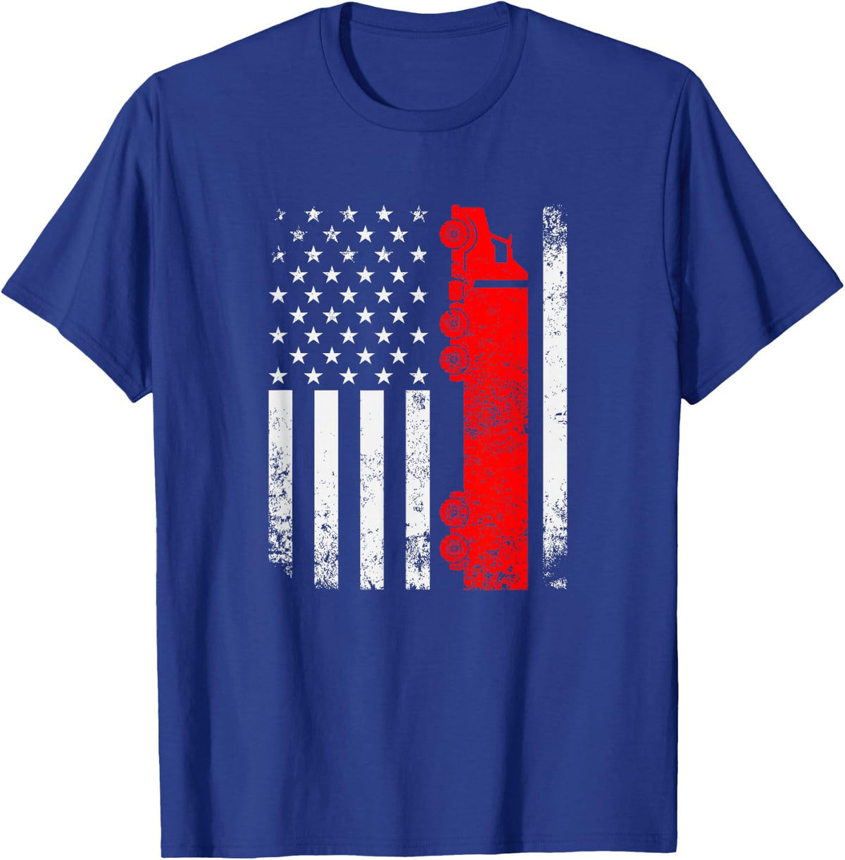 USA American Flag Semi Truck Driver 18 Wheeler Trucker T-Shirt - T-Shirt | Royal
