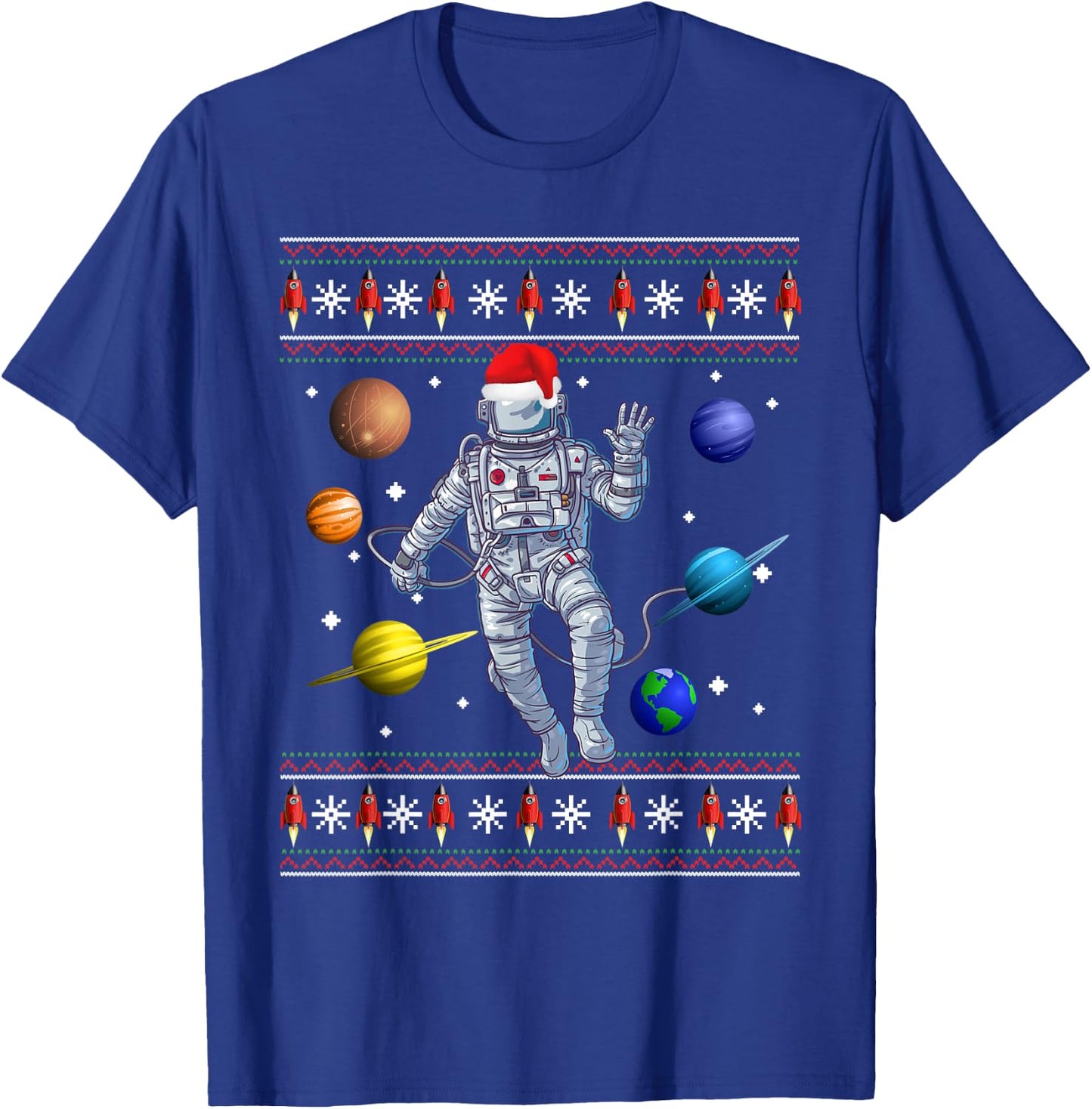 Astronaut Space Planets Lover Ugly Christmas Sweater Style T-Shirt - T-Shirt | Royal