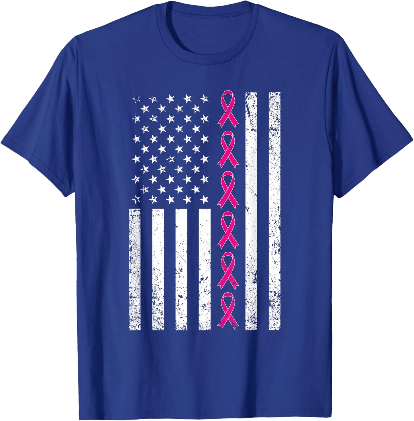Breast Cancer Shirt Women Men USA Flag Pink Ribbon T-Shirt - T-Shirt | Royal
