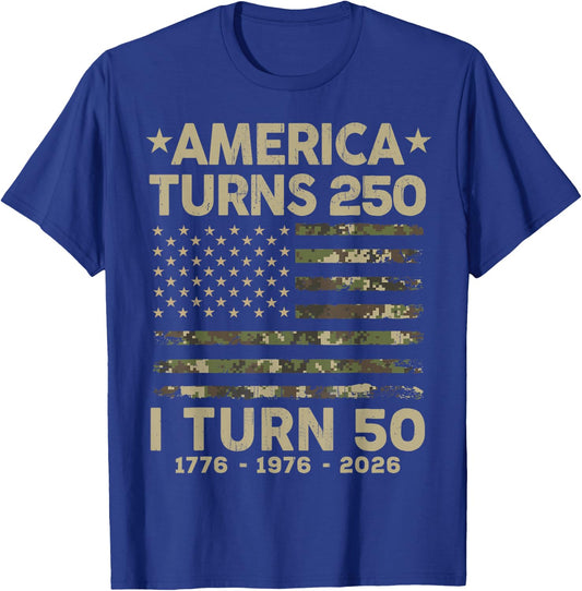 Camo America Turns 250 I Turn 50 1976 50th Birthday Father T-Shirt - T-Shirt | Royal