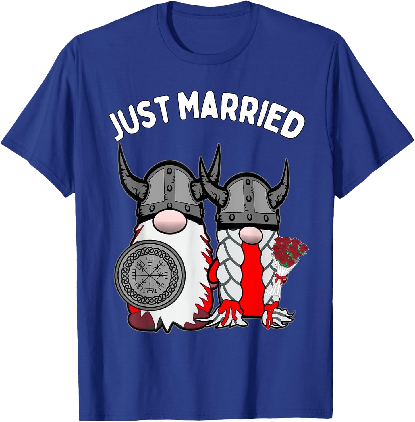 Just Married Nordic Gnome Viking Tomte Couple Wedding T-Shirt - T-Shirt | Royal