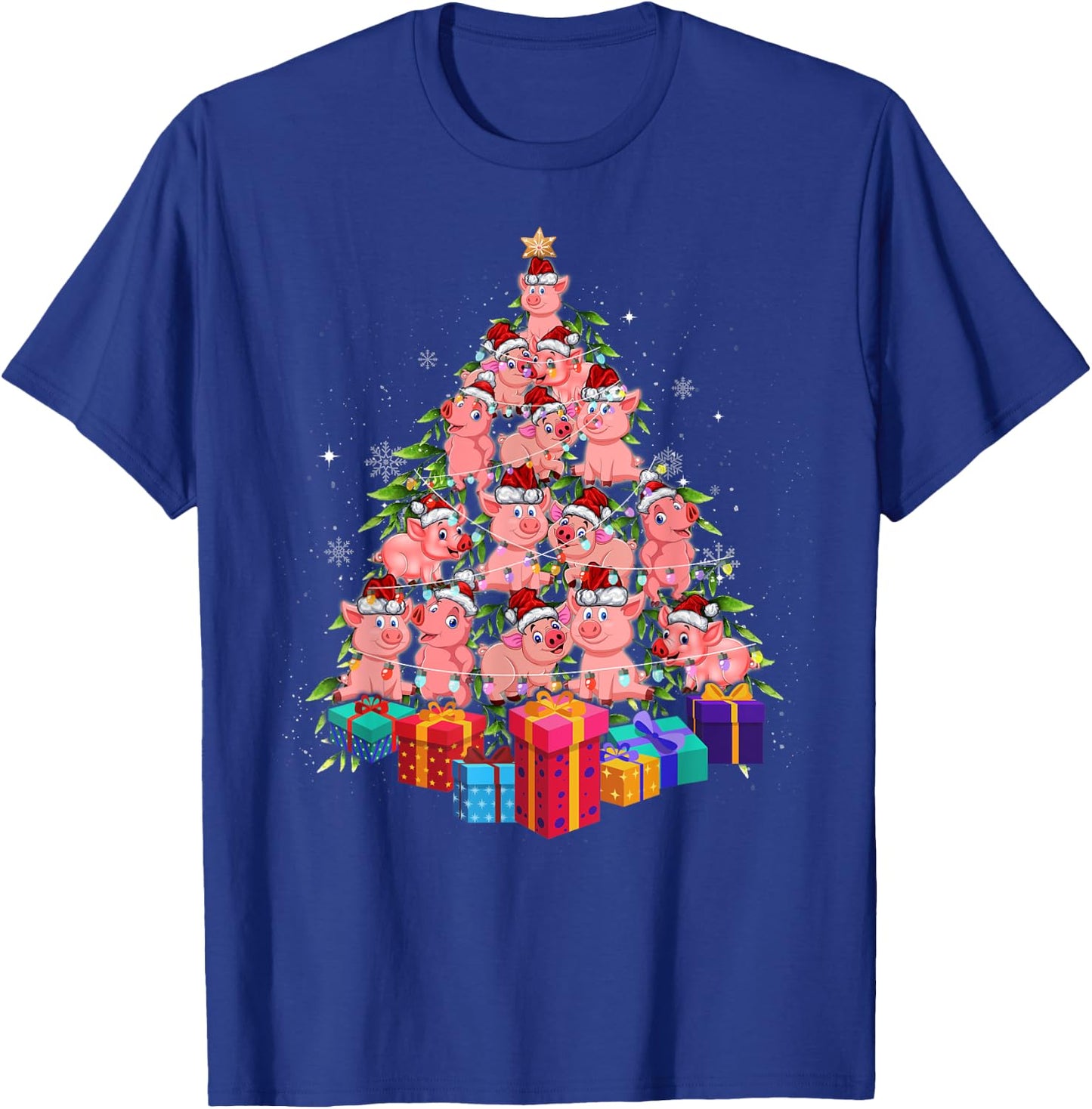 Funny Farmer Christmas Tree Pig Family Xmas Pajamas Matching T-Shirt - T-Shirt | Royal
