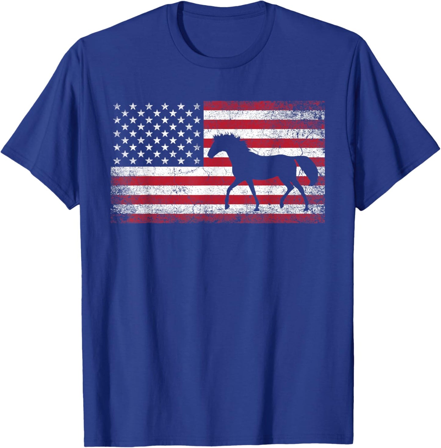 Horse Riding Cowboy Cowgirl 4th of July American Flag USA T-Shirt - T-Shirt | Royal