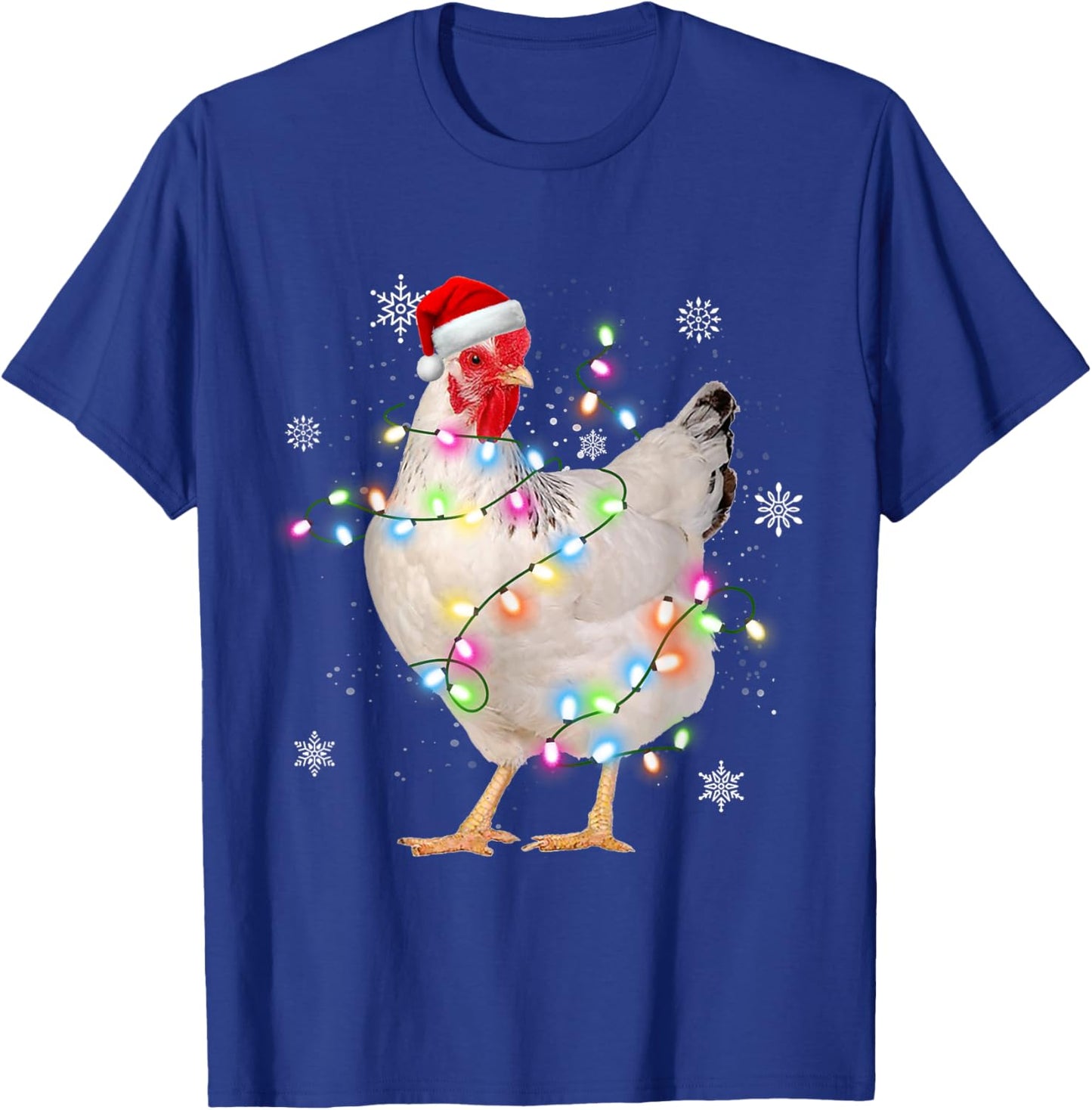 Santa Chicken Christmas Lights Farmer Xmas Chicken Lover T-Shirt - T-Shirt | Royal