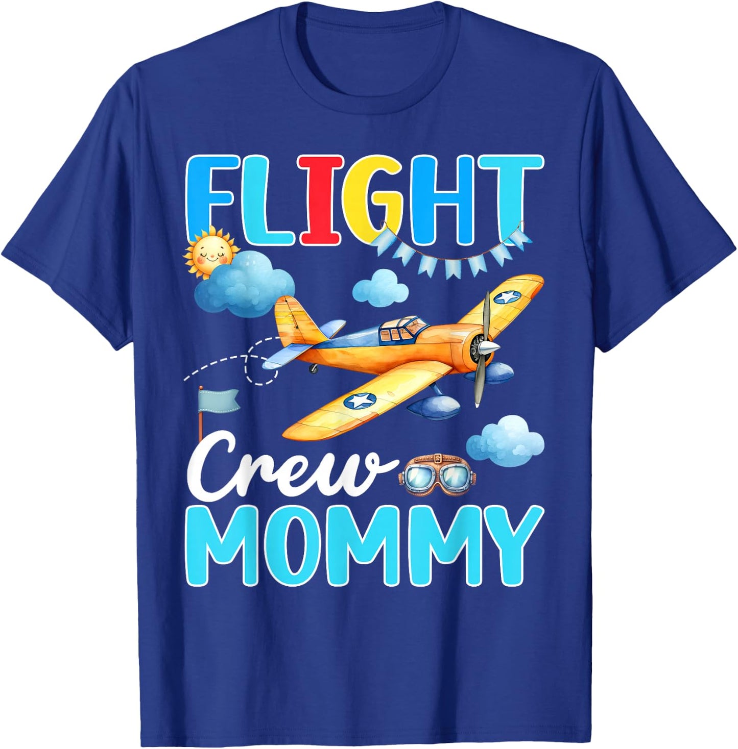 Flight Crew Mommy Birthday Squad Airplane Matching Family T-Shirt - T-Shirt | Royal