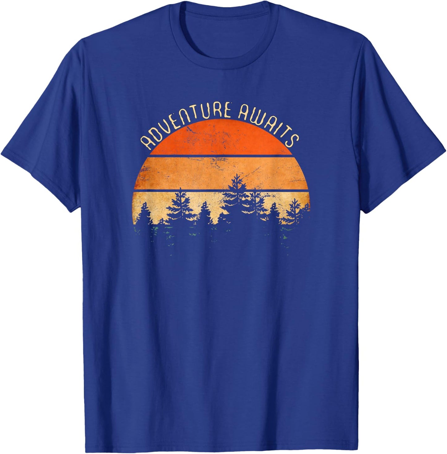 Adventure Awaits, Retro Hiking T-Shirt - T-Shirt | Royal