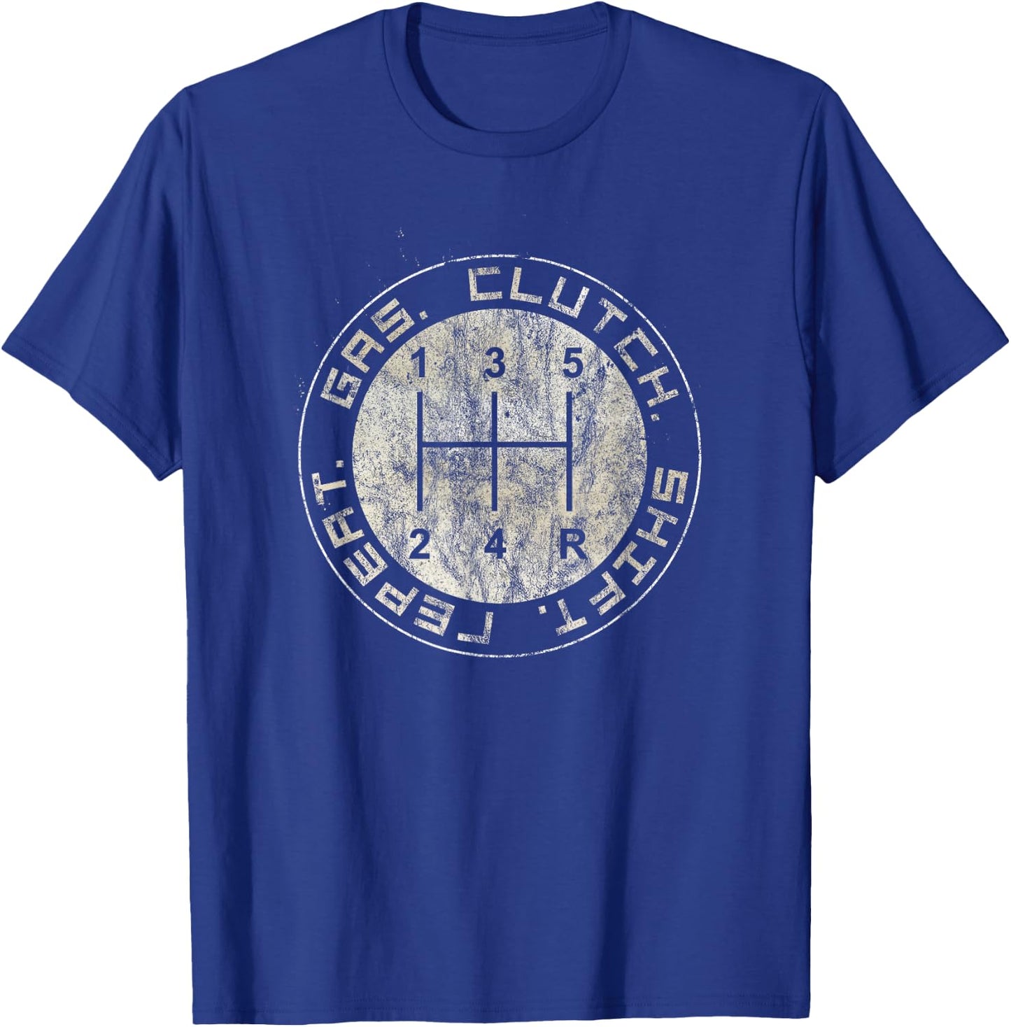 Gas. Clutch. Shift. Repeat. Stick Shift 5-Speed Drivers T-Shirt - T-Shirt | Royal