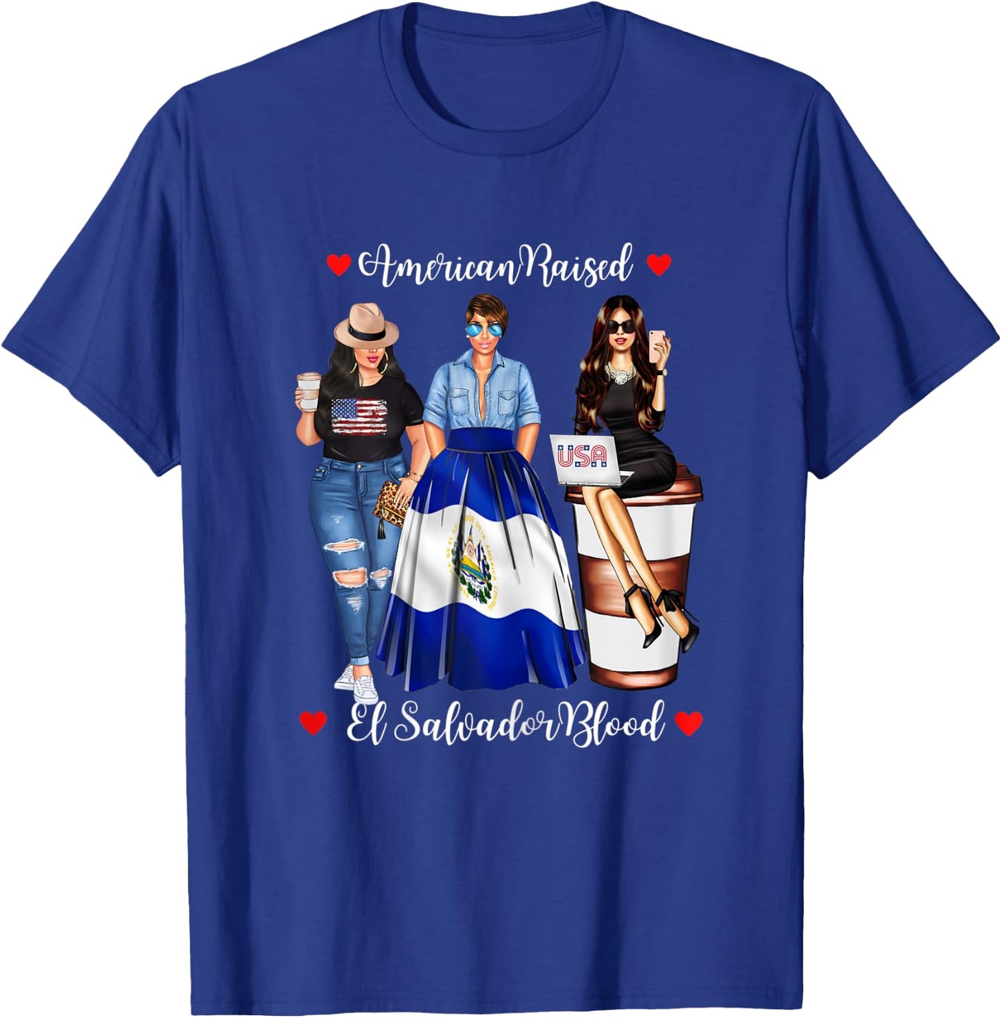 American Raised El Salvador Blood USA Flag San Salvadorian T-Shirt - T-Shirt | Royal