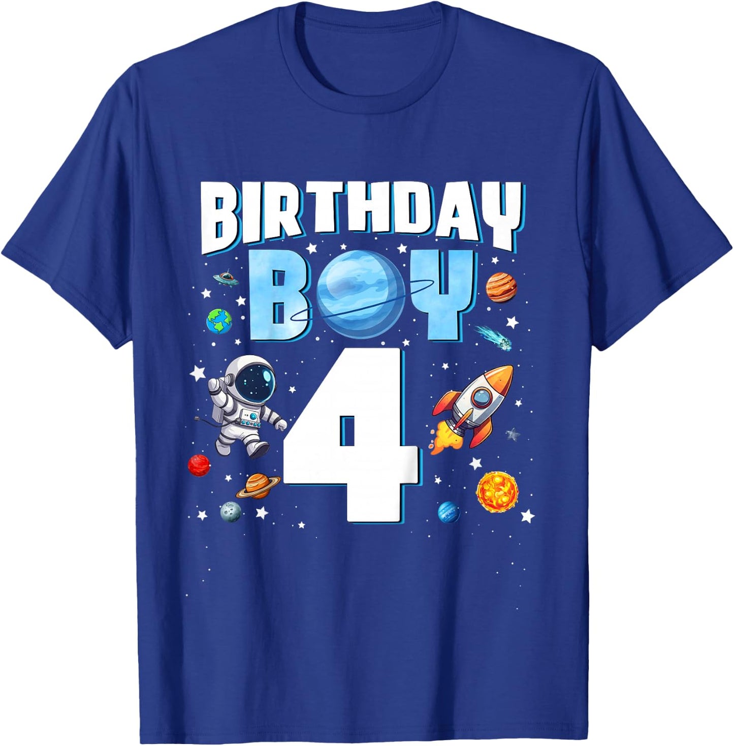 Kids 4 Year Old Astronaut Birthday Boy Outer Space 4th Birthday T-Shirt - T-Shirt | Royal