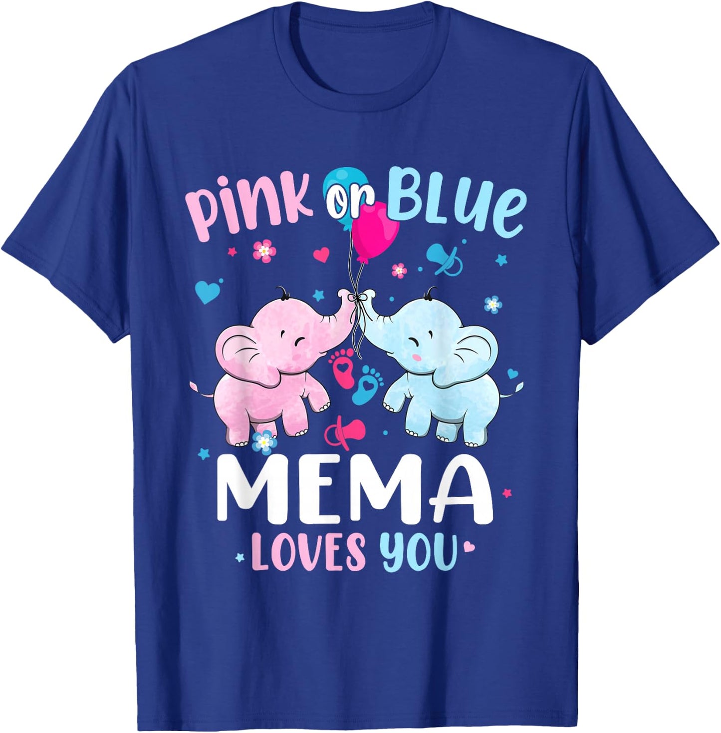 Pink or Blue Mema Loves You Gender Reveal Elephant Grandma T-Shirt - T-Shirt | Royal
