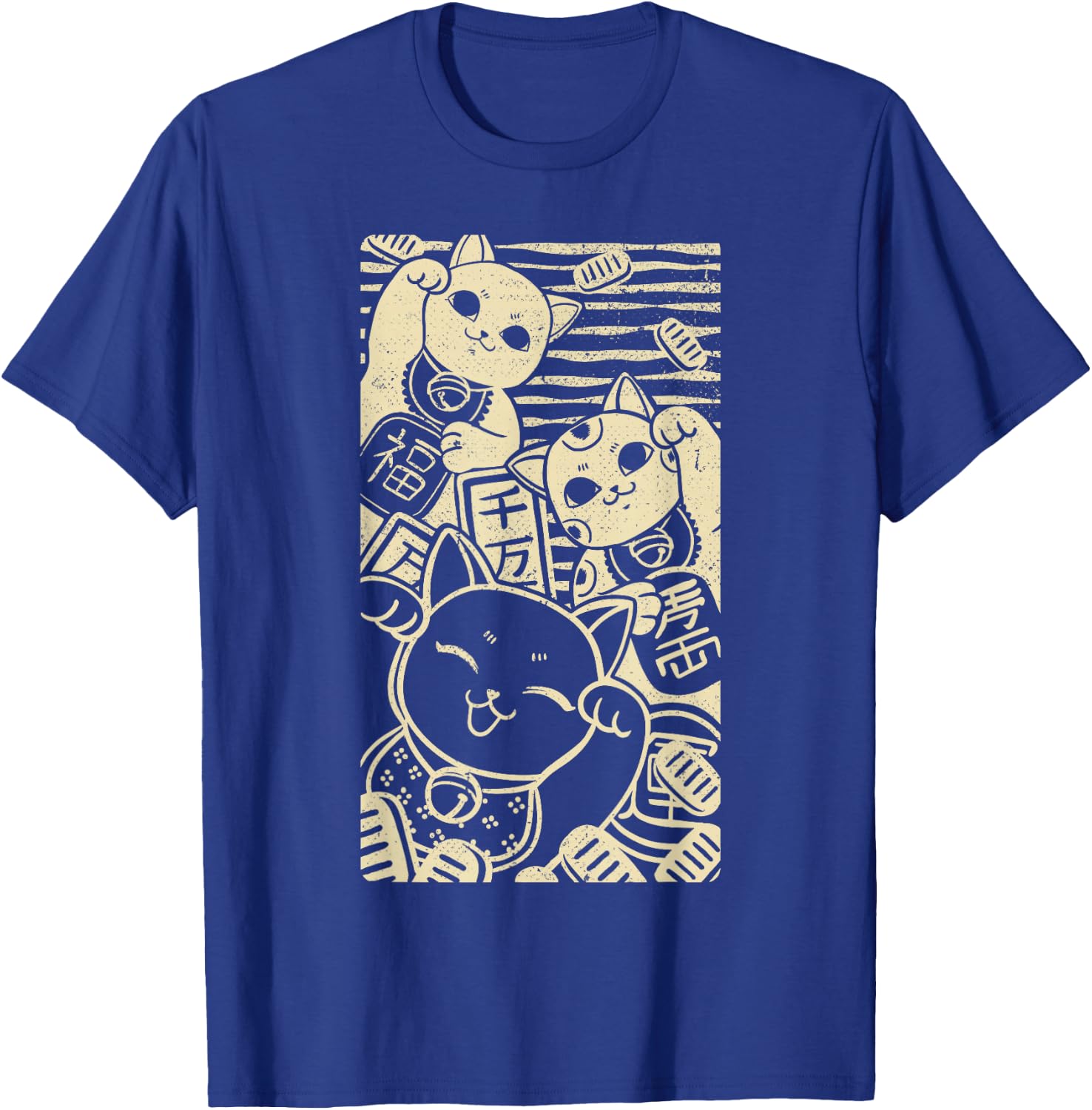 Maneki nekos - Lucky Cats Japanese Style Design T-Shirt - T-Shirt | Royal