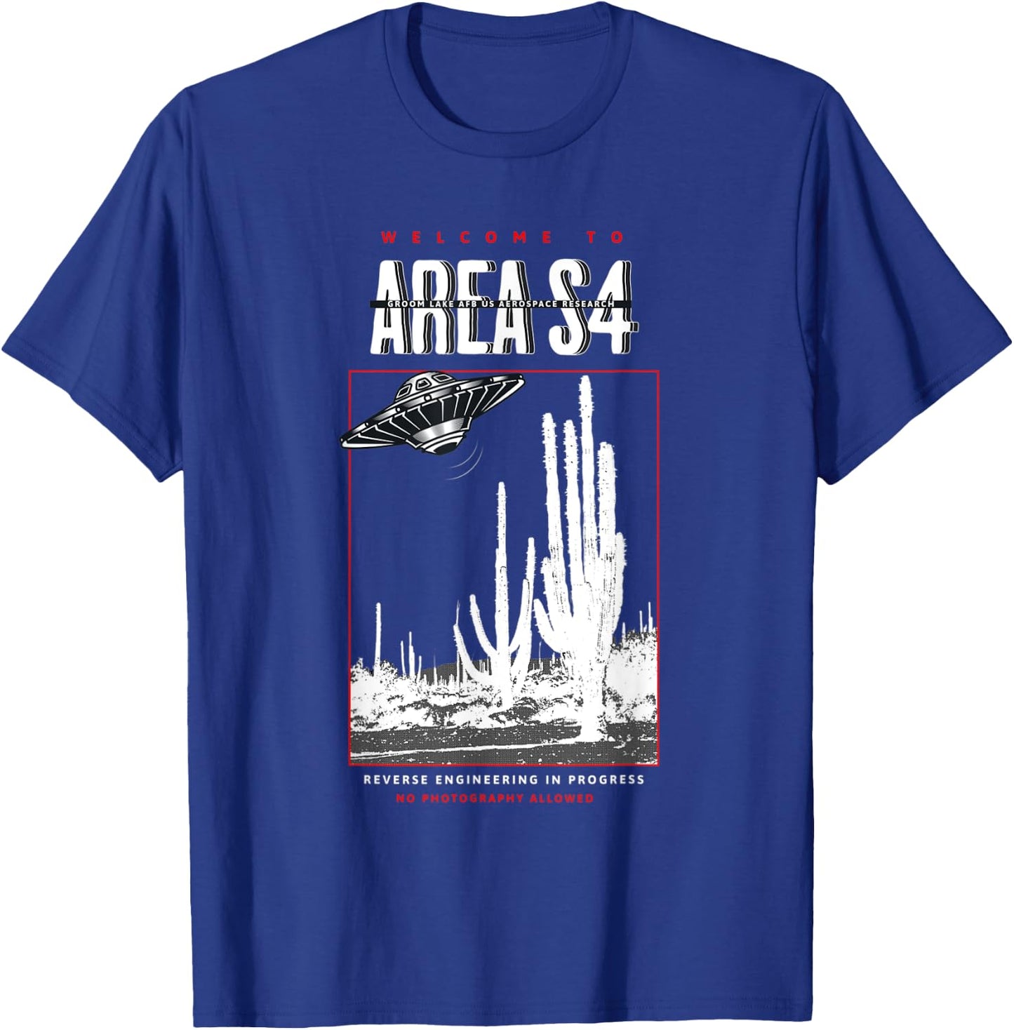 Welcome to Area S4 Groom Lake Nevada UFO Alien T-Shirt - T-Shirt | Royal