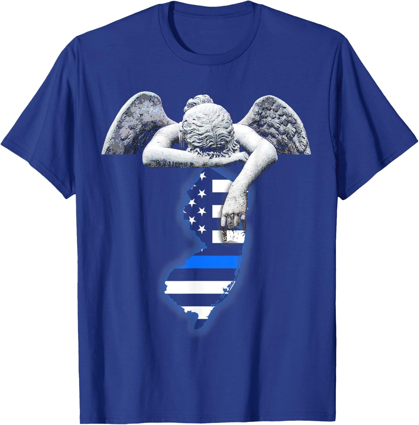 New Jersey Thin Blue Line Flag and Angel for Law Enforcement T-Shirt - T-Shirt | Royal