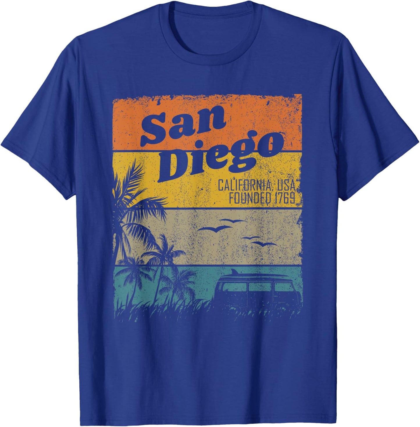 San Diego Vintage California Beach Surfing Retro San Diego T-Shirt - T-Shirt | Royal
