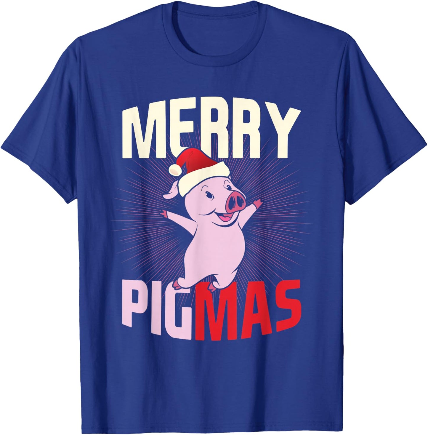Pigmas Happy Pig Santa Hat Merry Christmas T-Shirt - T-Shirt | Royal