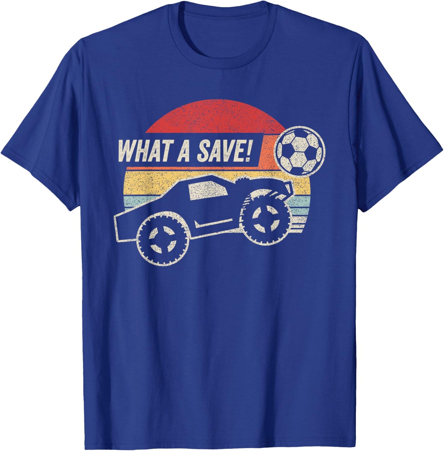 Vintage Retro What a Save! Rocket RC Soccer Car Gamer T-Shirt - T-Shirt | Royal