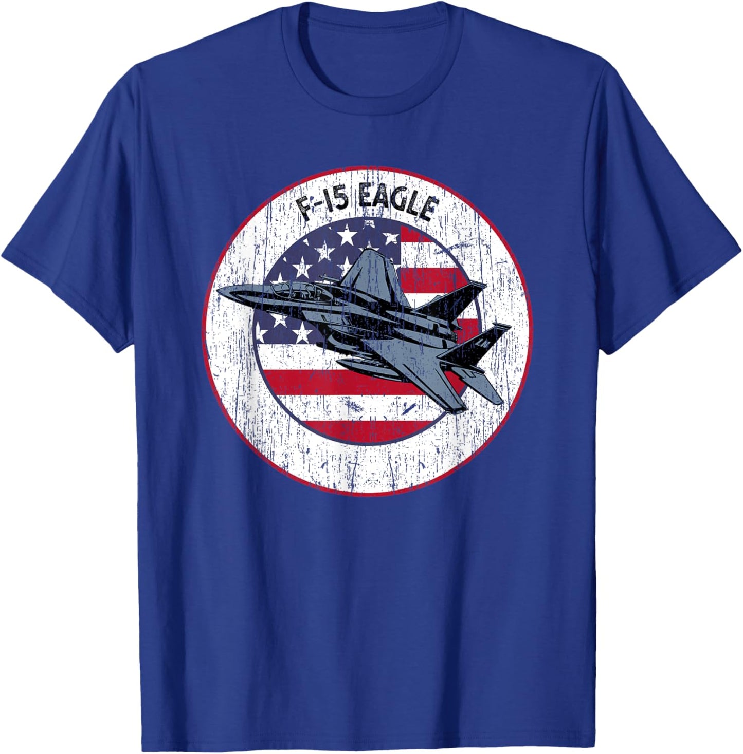 American Flag F-15 Eagle US Military Fighter Jet 4th July Women Men T-Shirt - T-Shirt | Royal