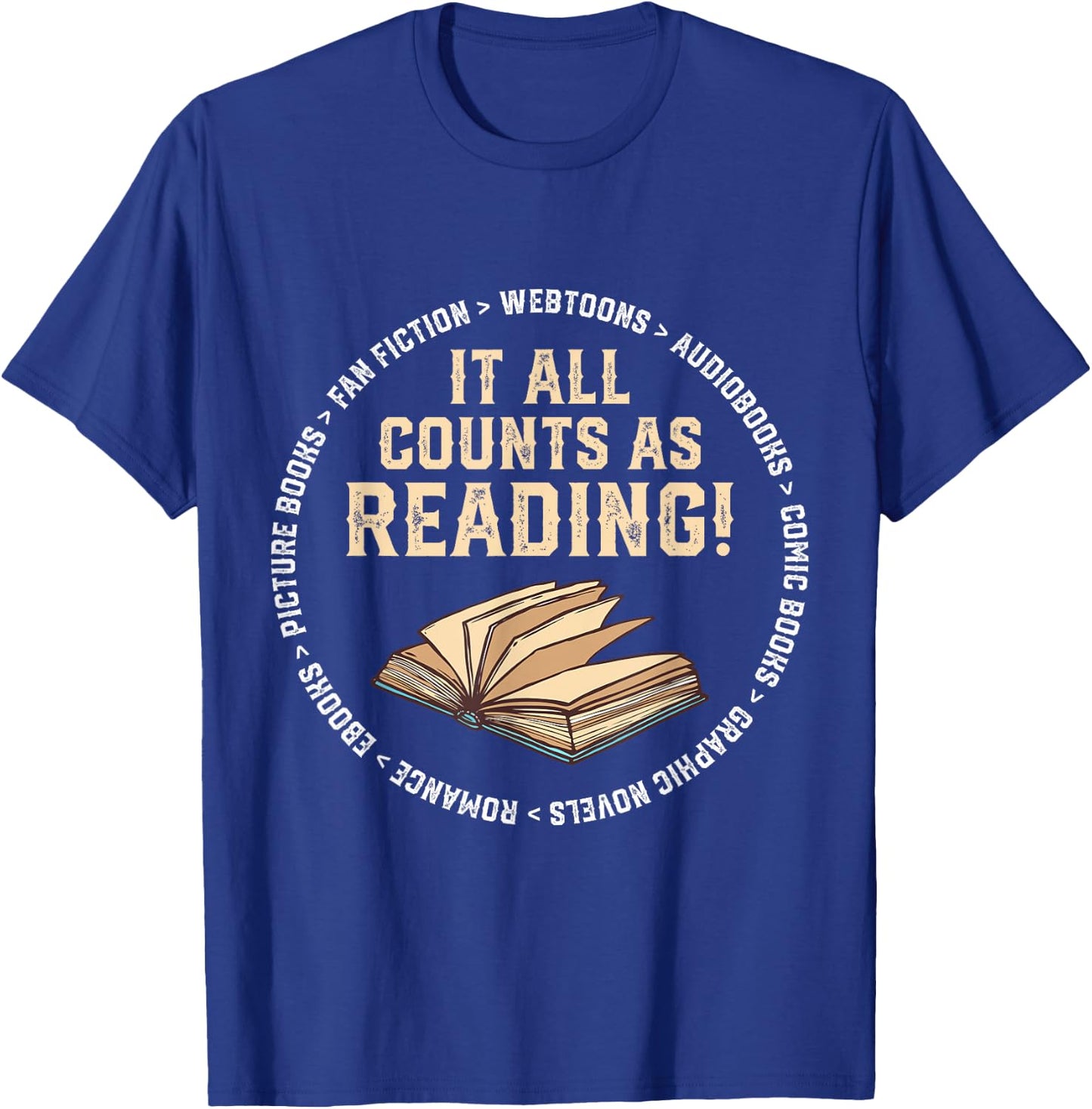 It All Counts As Reading Reader Librarian Teacher T-Shirt - T-Shirt | Royal