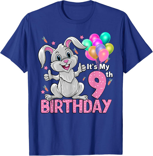 It's My 9th Birthday Rabbit 9th Birthday 9 Years Old Girl T-Shirt - T-Shirt | Royal