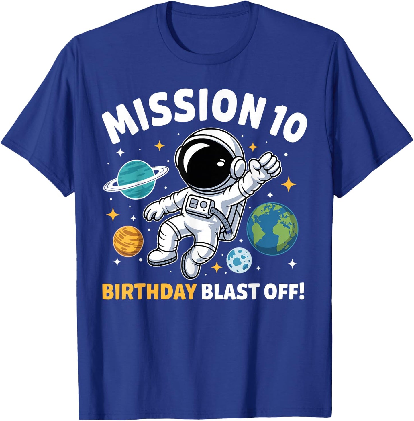 10th Birthday Astronaut Space Rocket Ten Years Old Boys T-Shirt - T-Shirt | Royal